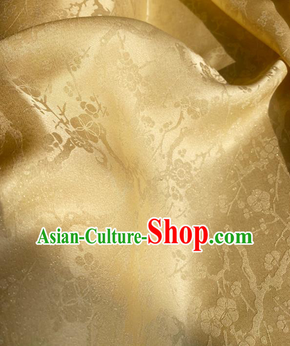 Chinese Light Golden Silk Fabric Classical Plum Blossom Pattern Brocade Cloth Jacquard Tapestry Material Traditional Tang Suit Drapery
