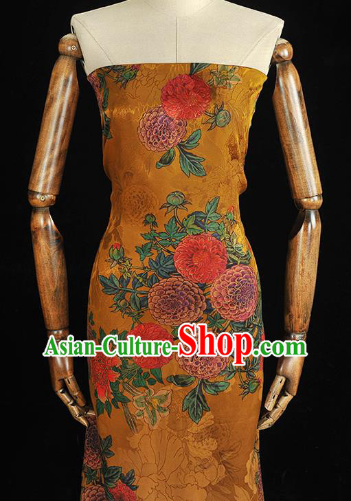 Top Chinese Cheongsam Golden Silk Fabric Gambiered Guangdong Gauze Traditional Jacquard Satin Cloth