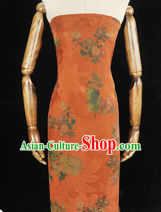 Top Chinese Orange Gambiered Guangdong Gauze Traditional Jacquard Brocade Cloth Cheongsam Classical Daisy Pattern Silk Fabric