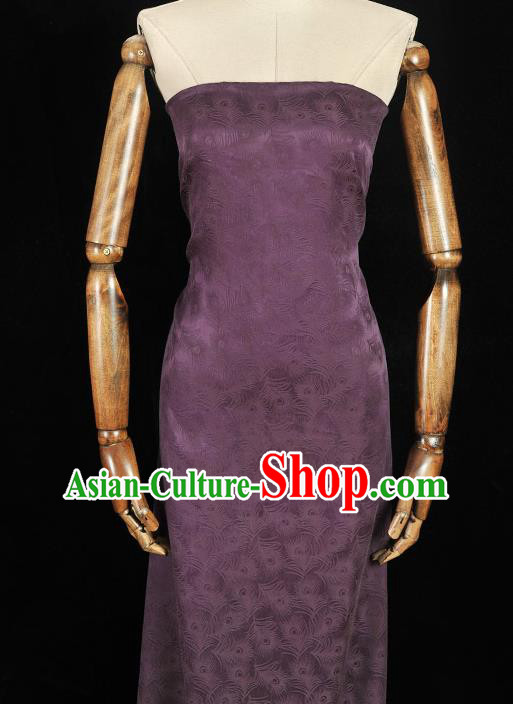 Top Chinese Classical Feather Pattern Silk Fabric Cheongsam Gambiered Guangdong Gauze Traditional Purple Silk Cloth