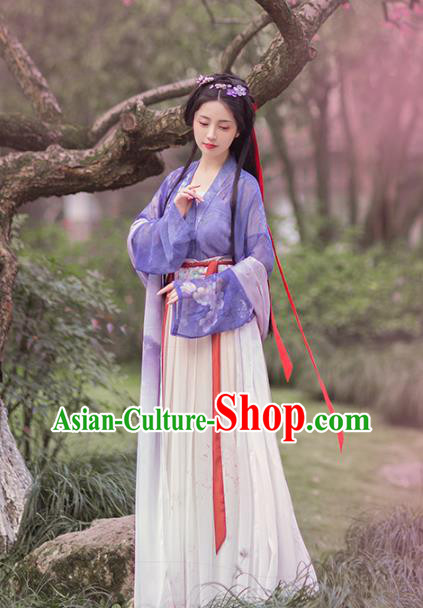 China Traditional Ming Dynasty Civilian Lady Garment Clothing Ancient Fairy Purple Hanfu Dress