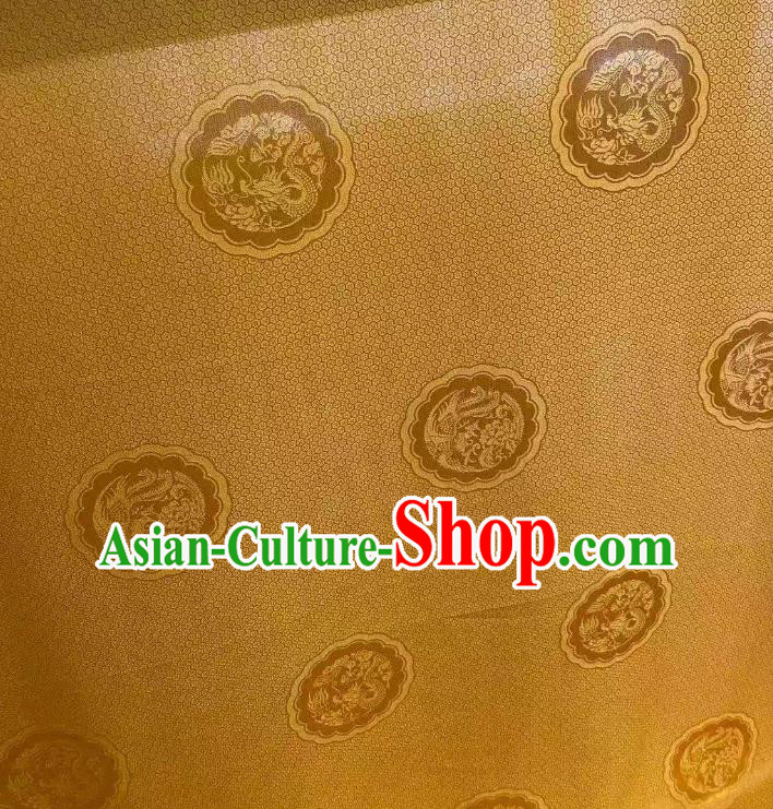 Chinese Classical Dragon Phoenix Pattern Brocade Cloth Jacquard Tapestry Material Traditional Hanfu Dress Drapery Golden Silk Fabric