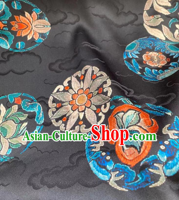 Chinese Traditional Qing Dynasty Drapery Silk Fabric Classical Clouds Pattern Black Brocade Cloth Tapestry Material