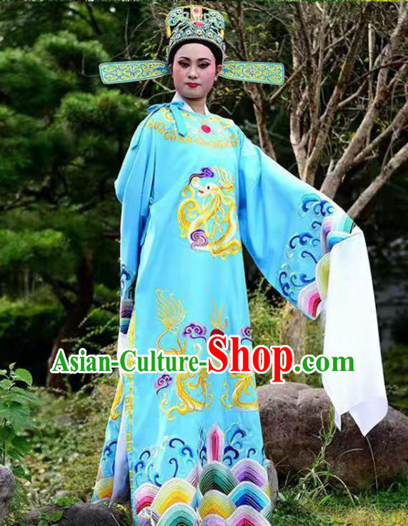 China Shaoxing Opera Scholar Clothing Peking Opera Embroidered Blue Robe Traditional Beijing Opera Xiaosheng Garment