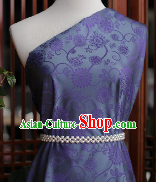 Chinese Classical Calendula Pattern Brocade Cloth Tapestry Material Traditional Qipao Dress Damask Drapery Purple Silk Fabric