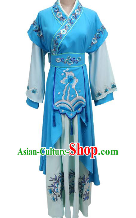 Chinese Traditional Peking Opera Young Lady Blue Dress Shaoxing Opera Court Maid Garment Beijing Opera Diva Clothing