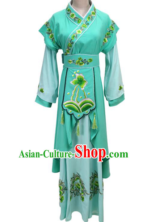 Chinese Traditional Peking Opera Servant Girl Green Dress Shaoxing Opera Palace Lady Garment Beijing Opera Actress Clothing