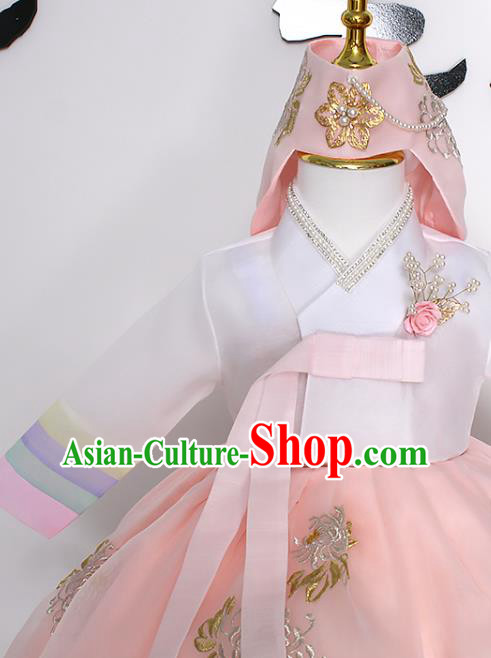 Traditional Korean Hanbok Clothing Children Girl White Blouse and Pink Dress Fashion Apparels
