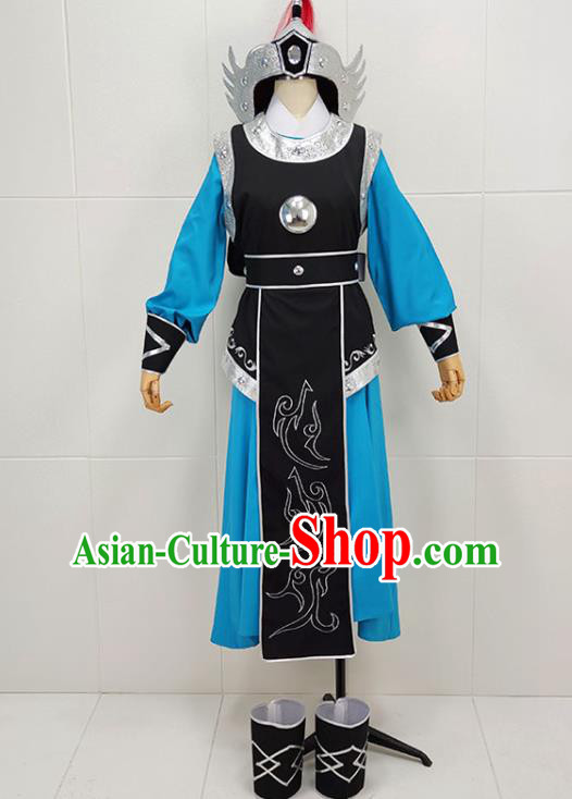 China Peking Opera Wusheng General Garments Traditional Beijing Opera Swordsman Clothing and Helmet