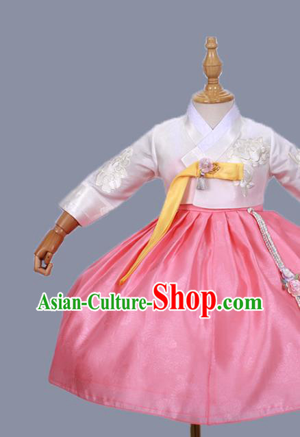 Traditional Korean Baby Princess Hanbok Clothing Children Girl White Blouse and Pink Dress Court Fashion Apparels