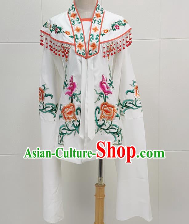 Chinese Traditional Shaoxing Opera Actress Garment Beijing Opera Princess Clothing Peking Opera Hua Tan Embroidered White Cape