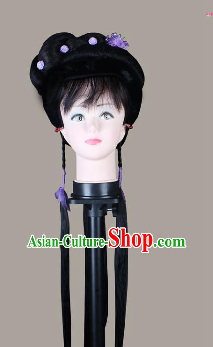 China Beijing Opera Young Lady Headwear Shaoxing Opera Servant Girl Wigs Sheath