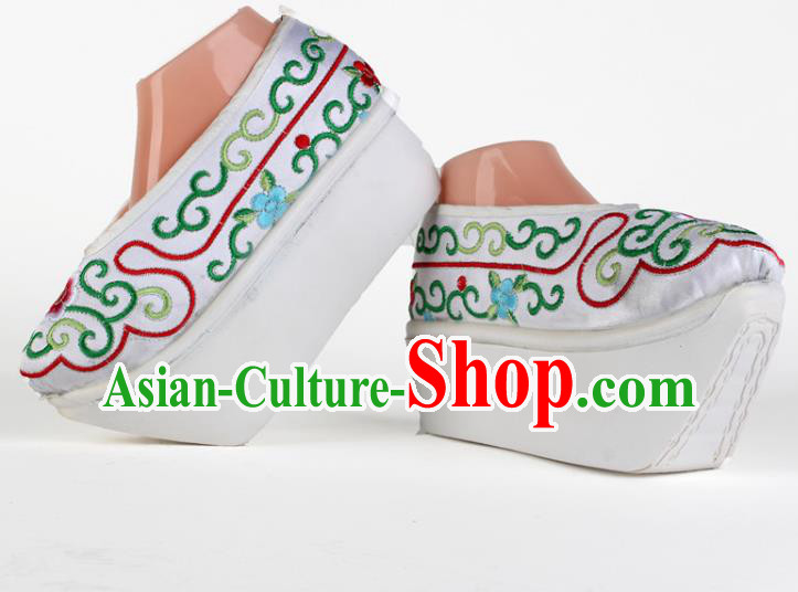 China Peking Opera Shoes Traditional Beijing Opera Young Man White Satin Shoes Shaoxing Opera Scholar Embroidered Shoes