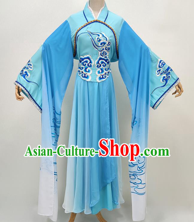 Chinese Beijing Opera Hua Tan Clothing Traditional Peking Opera Palace Lady Blue Dress Shaoxing Opera Fairy Garment