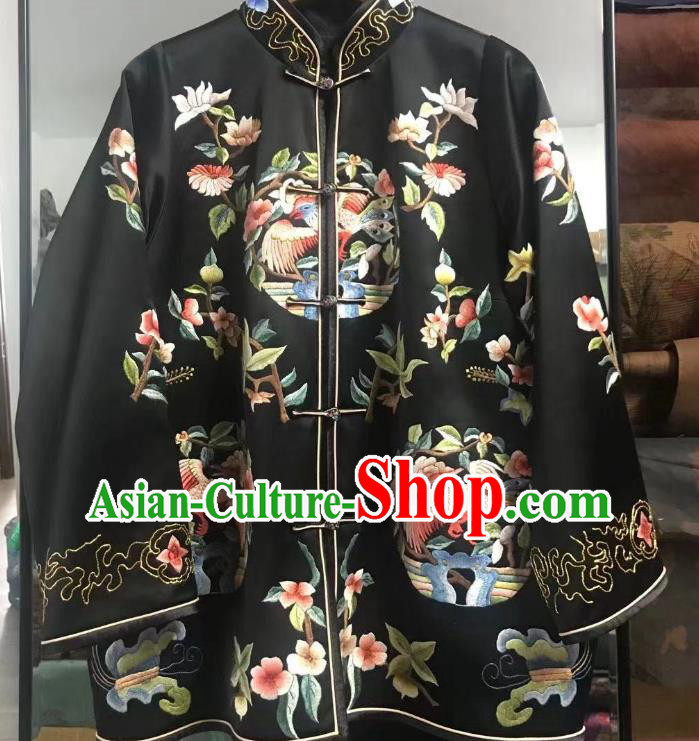 China Tang Suit Embroidered Jacket National Black Silk Outer Garment Traditional Clothing