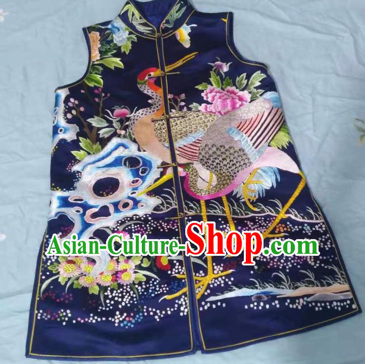 China Traditional Blue Silk Waistcoat Clothing National Embroidered Vest Tang Suit Upper Outer Garment