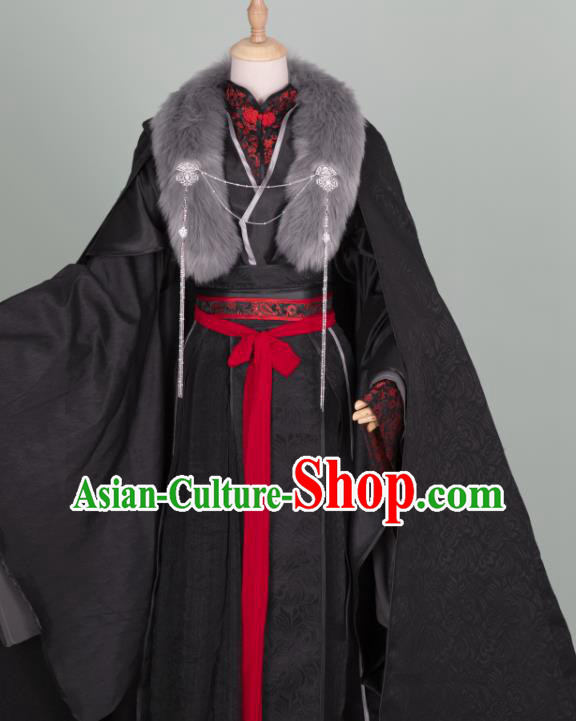 Chinese Ancient Royal King Black Hanfu Clothing Traditional Drama Cosplay Swordsman Gu Yun Garment Costume