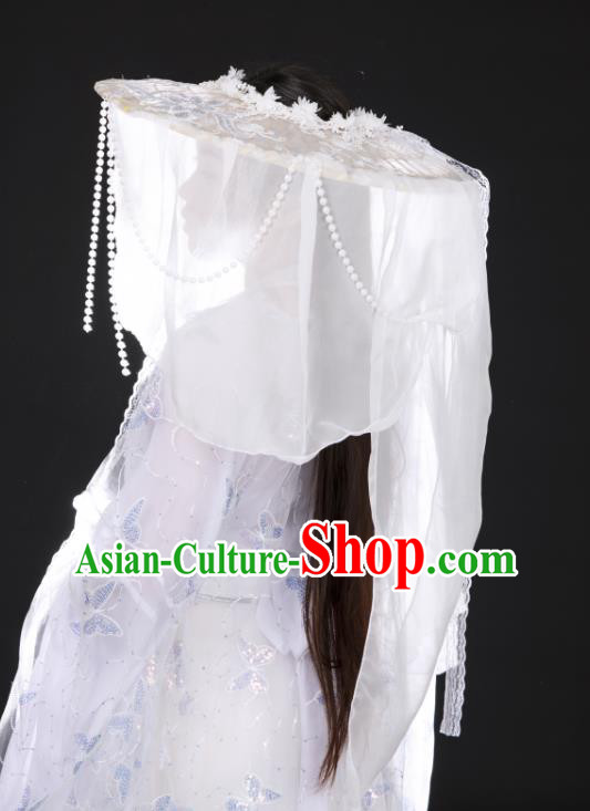 China Ancient Swordswoman White Veil Headwear Traditional Song Dynasty Princess Bamboo Hat