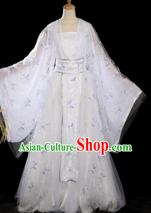 China Ancient Goddess Queen White Hanfu Dress Traditional Cosplay Imperial Consort Garments Clothing