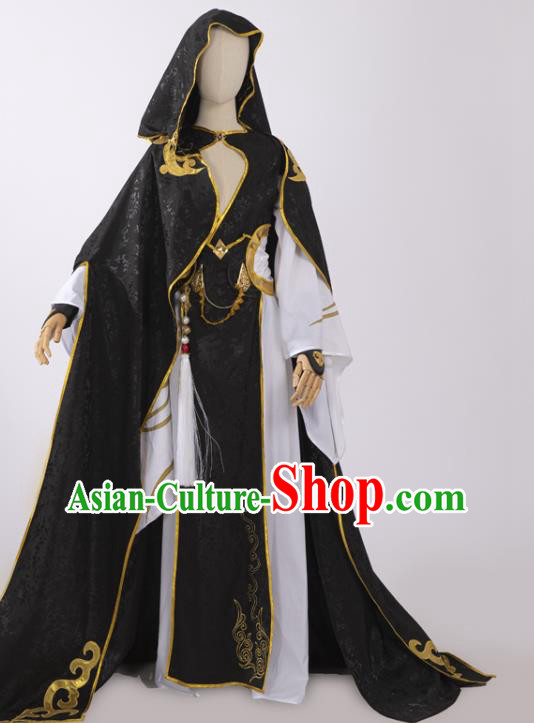 Chinese Ancient Swordsman Black Hanfu Clothing Traditional Cosplay Chivalrous Knight Garment Costumes