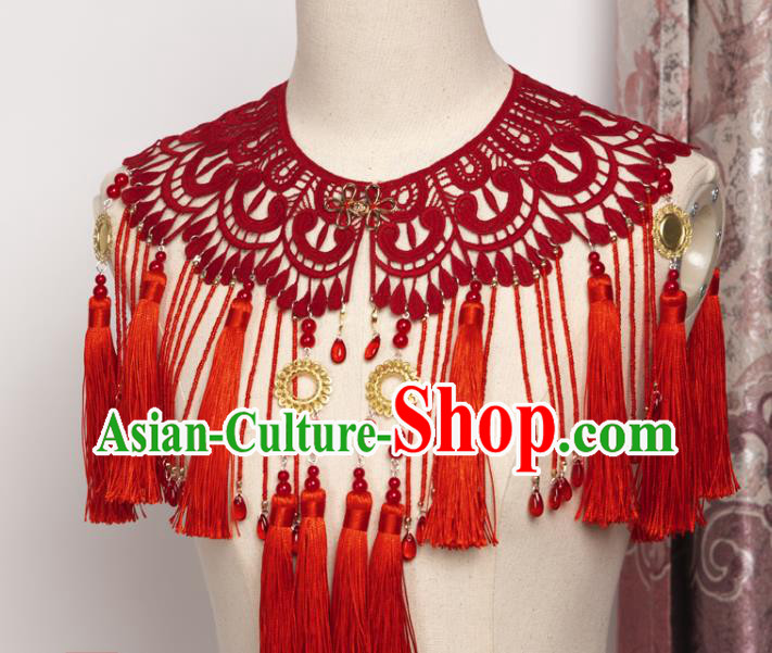 China Traditional Ming Dynasty Princess Shoulder Accessories Ancient Bride Wedding Tassel Tippet