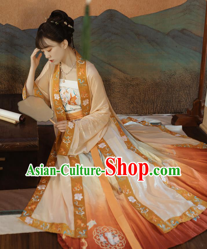 China Traditional Song Dynasty Royal Princess Historical Clothing Ancient Palace Beauty Hanfu Dress Garments Complete Set