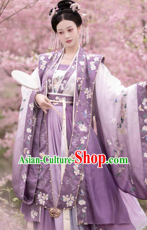 China Ancient Imperial Consort Purple Hanfu Dress Garments Traditional Song Dynasty Court Woman Historical Clothing