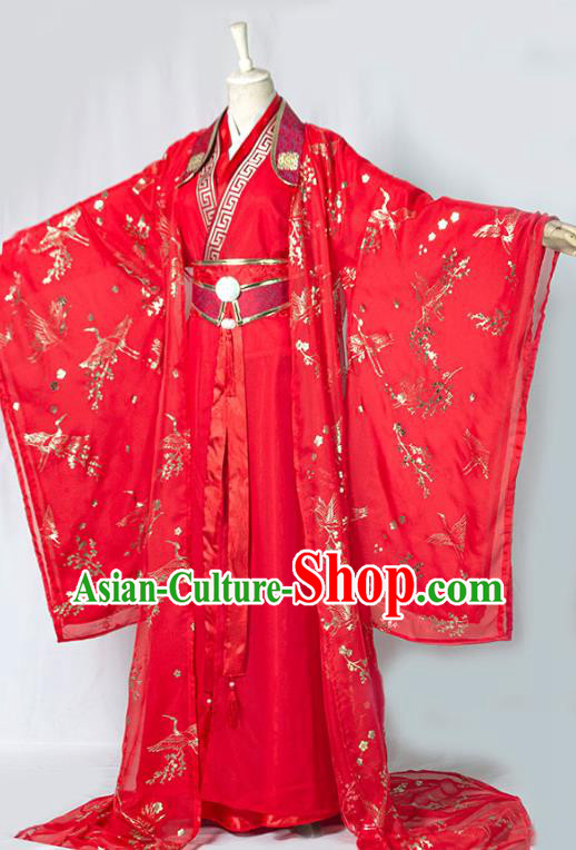 Chinese Ancient Crown Prince Red Hanfu Clothing Drama Cosplay Noble Childe Wedding Garment Costumes