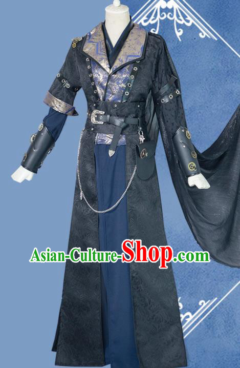 Chinese Ancient Young Knight Black Hanfu Clothing Drama Cosplay Hero Swordsman Garment Costumes