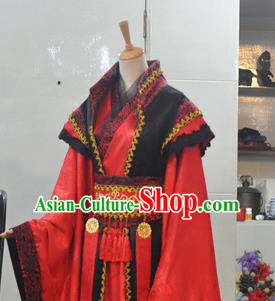 Chinese Qin Dynasty King Garment Costumes Ancient Emperor Red Hanfu Clothing Drama Cosplay Crown Prince Apparels