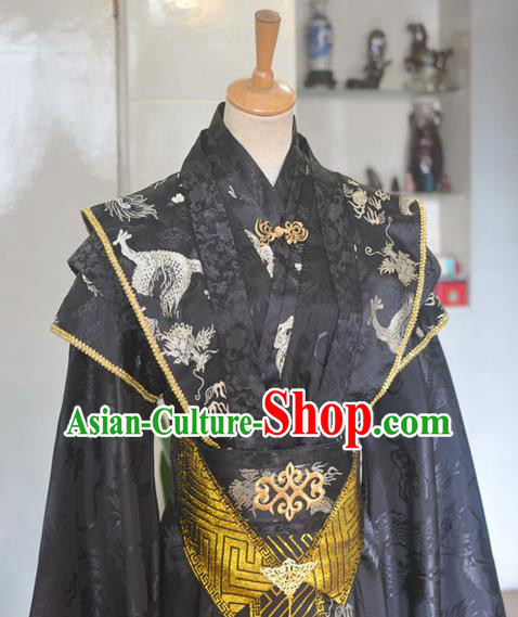 Chinese Ancient Monarch Black Hanfu Clothing Drama Cosplay King Apparels Qin Dynasty Emperor Garment Costumes