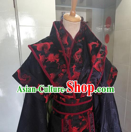 Chinese Drama Cosplay Monarch Apparels Han Dynasty Emperor Garment Costumes Ancient King Black Hanfu Clothing