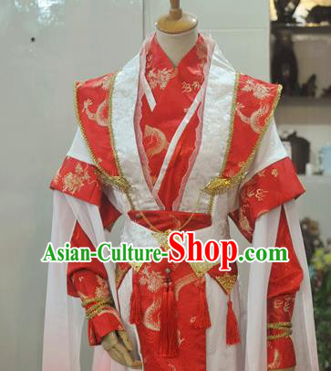 Chinese Qin Dynasty Prince Garment Costumes Ancient Knight Hanfu Clothing Drama Cosplay Swordsman Red Apparels