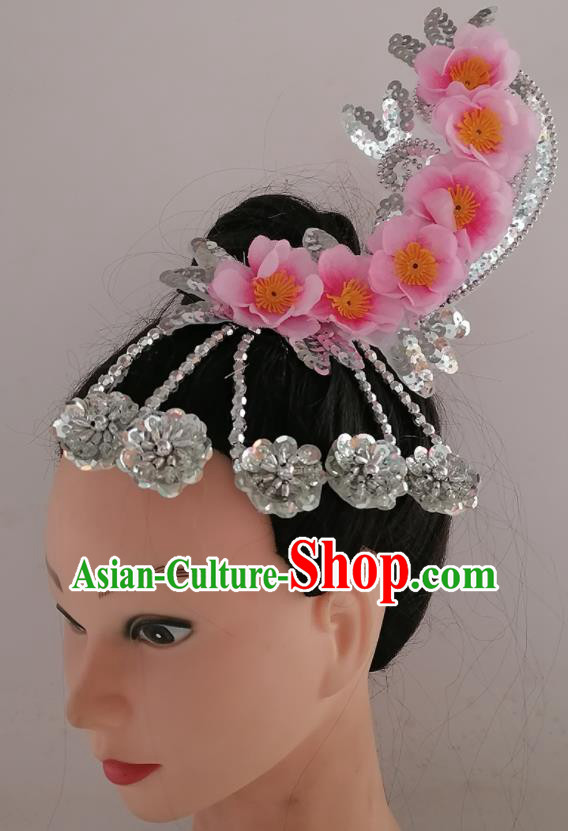 China Traditional Yangko Dance Hair Stick Woman Classical Dance Hair Accessories Folk Dance Pink Plum Headwear