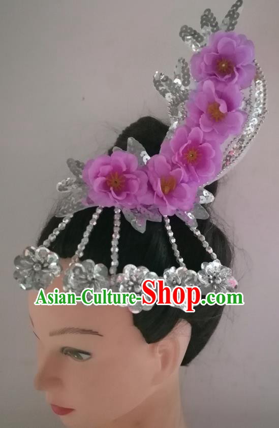 China Folk Dance Purple Plum Headwear Traditional Yangko Dance Hair Stick Woman Classical Dance Hair Accessories