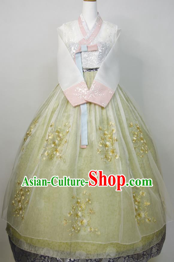 Korea Wedding Bride Fashion Costumes Court Hanbok White Blouse and Yellow Dress Korean Traditional Dance Clothing