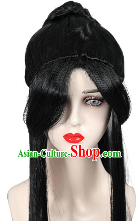 Chinese Ming Dynasty Young Hero Toupee Hairpieces Cosplay Martial Arts Male Black Wigs Ancient Swordsman Headdress