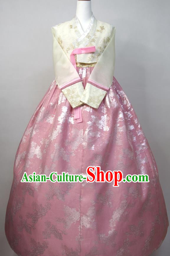 Korean Court Hanbok Beige Blouse and Pink Dress Traditional Festival Clothing Korea Wedding Bride Fashion Costumes