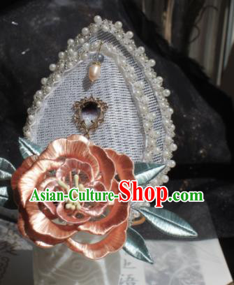 China Song Dynasty Palace Lady Headpieces Traditional Hanfu Hair Accessories Ancient Court Woman Pink Peony Hair Crown