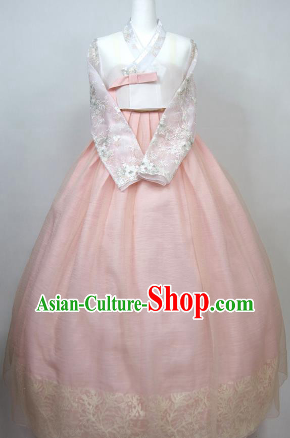 Korean Traditional Court Bride Clothing Classical Wedding Fashion Costumes Young Woman Hanbok White Blouse and Pink Dress