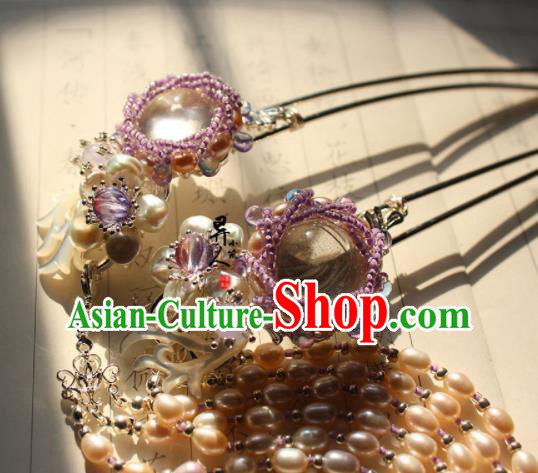 China Song Dynasty Princess Hairpin Traditional Hanfu Hair Accessories Ancient Palace Lady Pearls Tassel Hair Stick