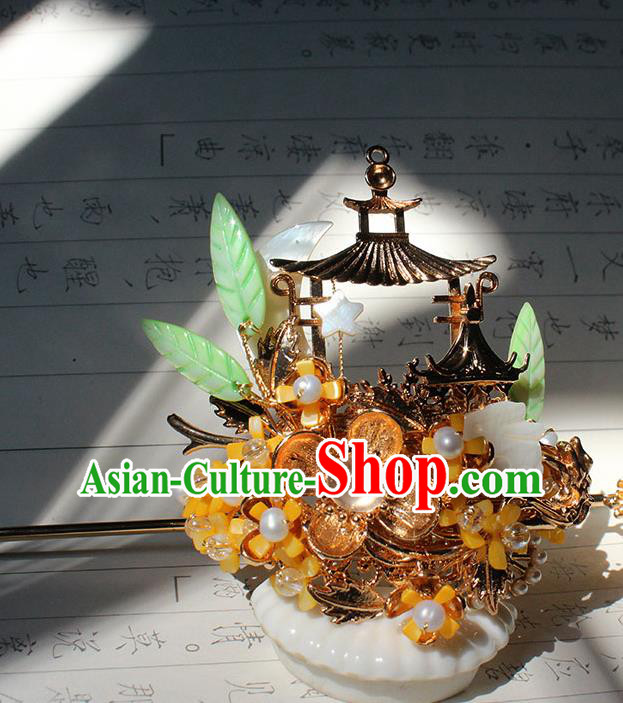 China Tang Dynasty Princess Hairpin Traditional Hanfu Hair Accessories Ancient Empress Golden Fragrans Hair Crown