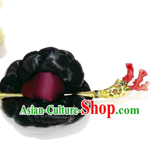 Korean Court Princess Coral Hairpin Traditional Hanbok Hair Accessories Classical Dance Golden Hair Stick