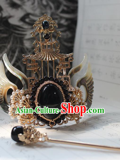 Chinese Ancient Dragon Prince Headpieces Traditional Jin Dynasty Emperor Shell Wings Hair Crown and Hairpin