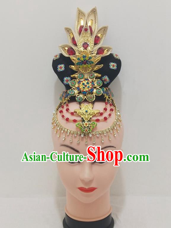 Chinese Woman Group Dance Hair Accessories Traditional Dunhuang Flying Dance Hairpieces Classical Dance Wigs