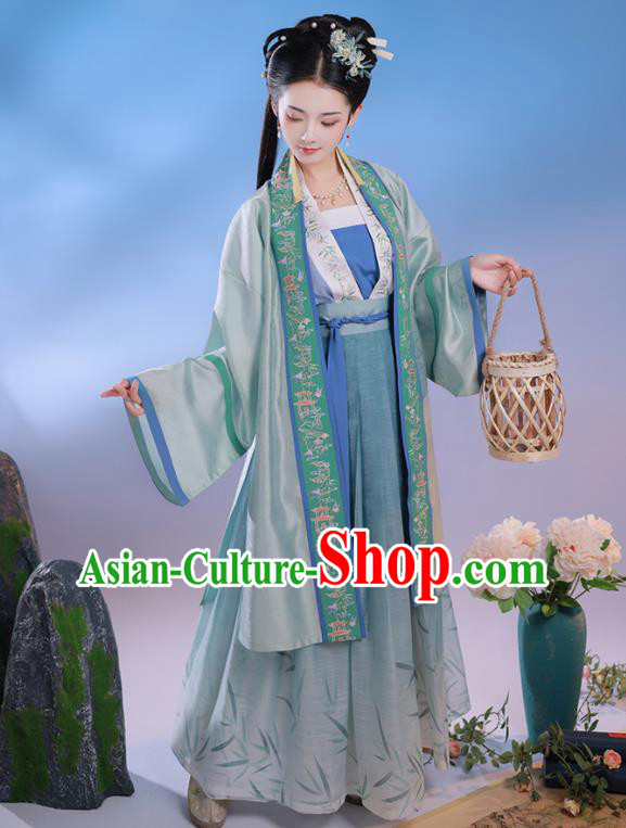 China Song Dynasty Civilian Female Historical Clothing Ancient Country Woman Embroidered Hanfu Dress Garments Complete Set