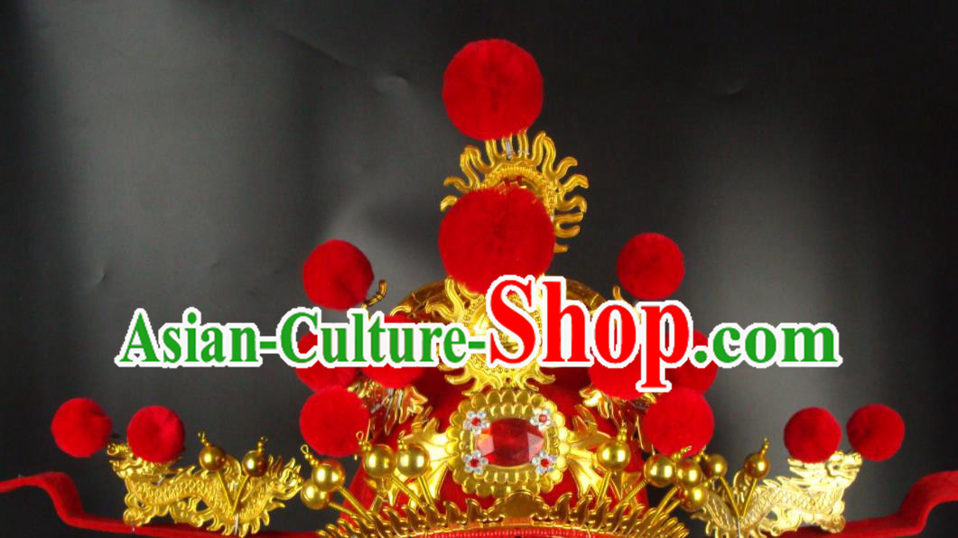China Beijing Opera Laosheng Red Hat Opera Performance God of Wealth Hair Accessories Traditional Peking Opera Headwear