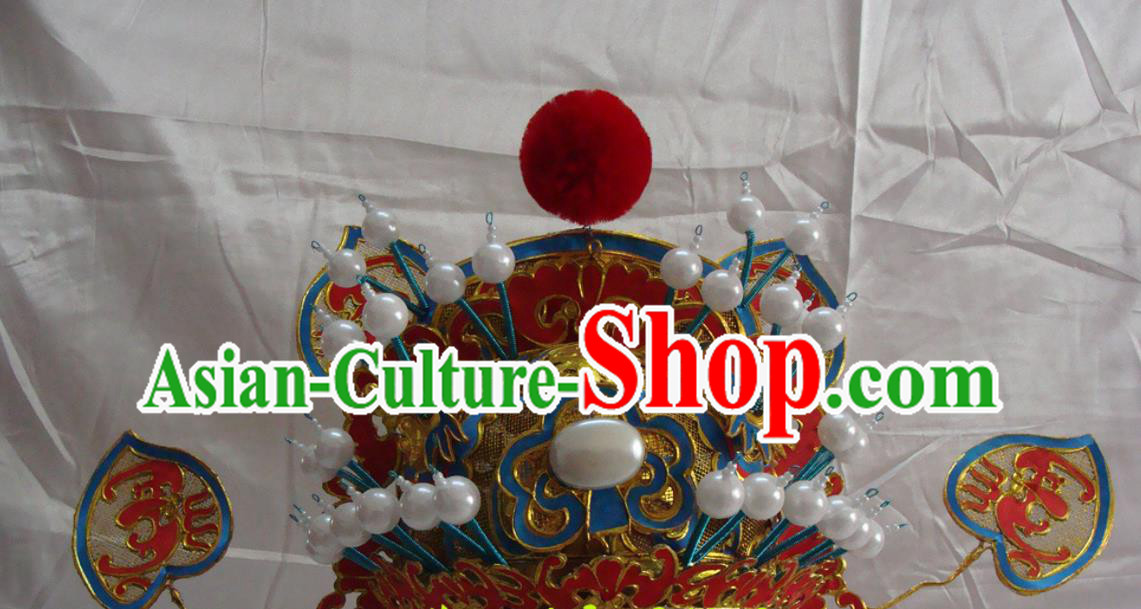 China Traditional Peking Opera Takefu Red Helmet Headwear Beijing Opera Warrior Hat Opera Performance Zhong Kui Hair Accessories