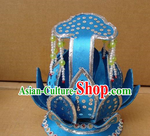 Chinese Traditional Opera Taoist Nun Blue Lotus Hair Crown Peking Opera Actress Headpiece Beijing Opera Hair Accessories