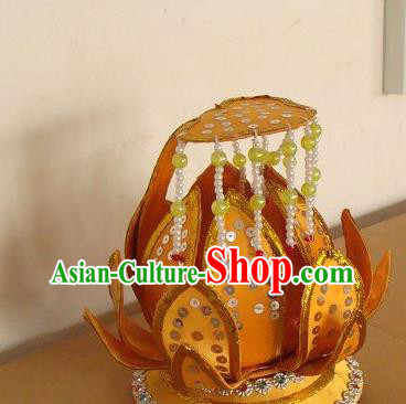 Chinese Beijing Opera Hair Accessories Traditional Opera Taoist Nun Golden Lotus Hair Crown Peking Opera Actress Headpiece